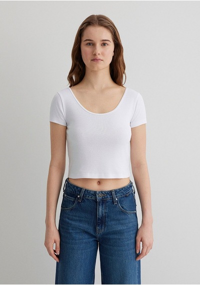 Mavi Kadın Yuvarlak Yaka Crop Basic Beyaz 1612374-620 Beyaz