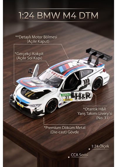 1:24 Ölçek Bmw M4 Dtm Beyaz Diecast Metal Model Araba Açılabilir Kapı Ve Kaput Çok Renkli
