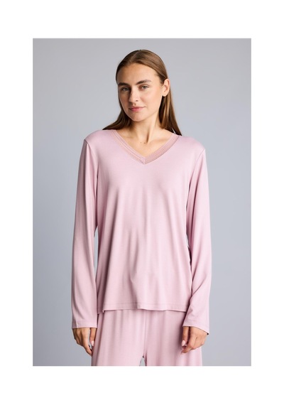 Defacto Regular Fit V Yaka Uzun Kollu Üst Geniş Kesim Alt Pijama Takımı H9101ax26aubr488 Bordo-br488