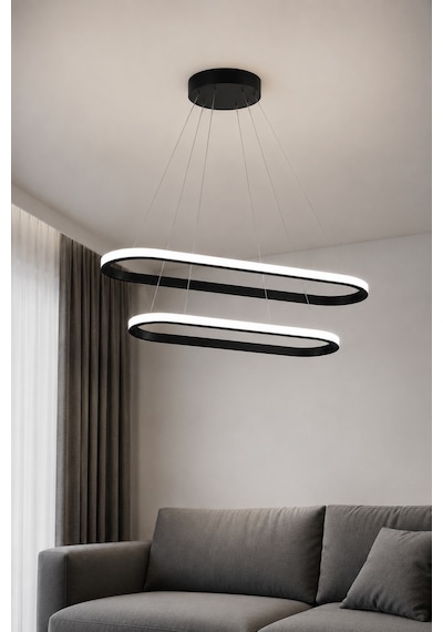 AvizeGO Elipso 2'li Led Sarkıt Avize Beyaz Işık Siyah