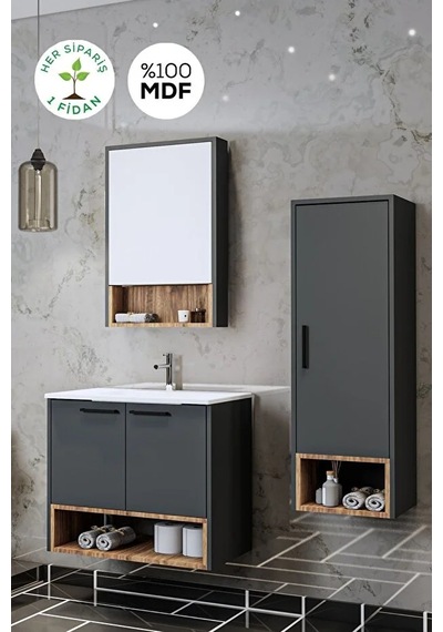 Banyo Karanfil 80 Cm %100 Mdf Antrasit Lavabolu Banyo Dolabı Ayna Lavabo Boy Dolabı Antrasit Banyo Karanfil 80 Cm %100 Mdf Antrasit Lavabolu Banyo Dolabı Ayna Lavabo Boy Dolabı Antrasit