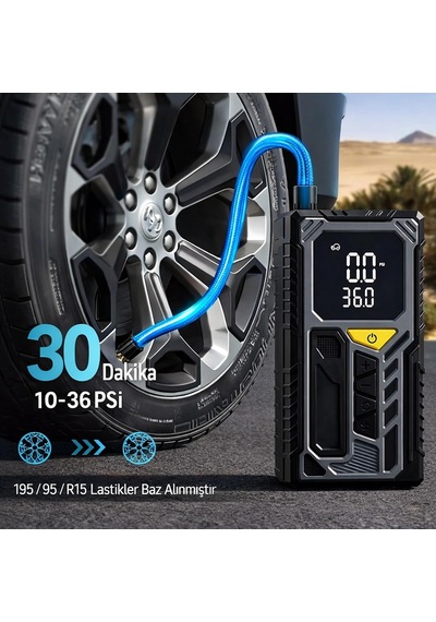Tr Kablosuz Lastik Şişirme Pompası, 150 Psı Taşınabilir Hava Kompresörü, 4000 Mah Şarjlı Dijital Hava Basınç