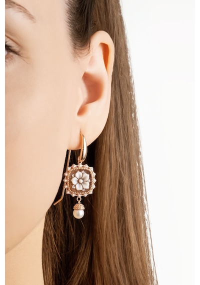 Cameo Italiano 18 Ayar Rose Altın Kaplama Gümüş Tasarım Küpe Rose Gold