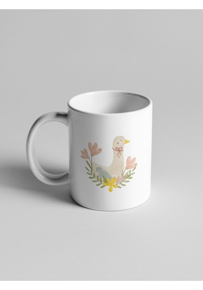 Ördek Baskılı Lüks Kupa Bardak Seramik Kahve Mug Beyaz