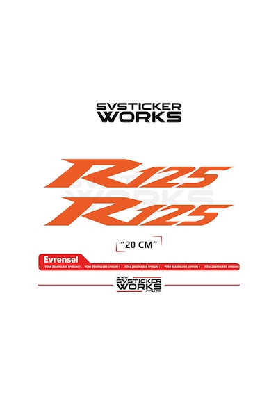 Yamaha R125 Uyumlu Yazı Sticker Yüksek Kalite Özel Kesim Folyo 2'li Set Turuncu
