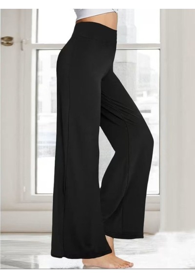 Efnaz Style Kadın Yüksek Bel Beli Geniş Paçalı Uzun Janjan Krep Pantolon siyah