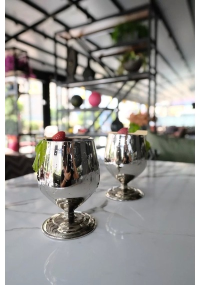 Bakır Kadeh Tombul Model Gümüş Renk 2'li