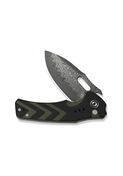 Civivi Vexron Milled Black & Green G10 Handle Damascus Blade Kamp Çakı Siyah - Yeşil
