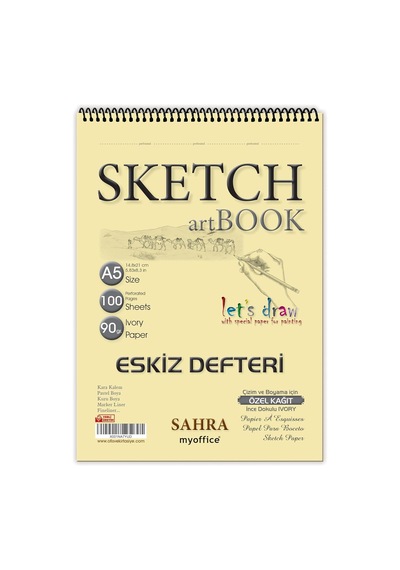Sahra A5 Eskiz Defteri - 90 Gr. 100 Yaprak Spiralli Kaliteli Sanatçı Çizim Defteri