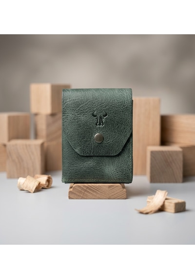 Passtell %100 Hakiki Deri Minimalist Trend Model Para Koymalı Cüzdan Ve Kredi Kartlık Yeşil