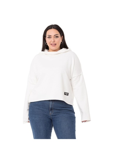 Büyük Beden Kapüşonlu Düşük Kollu Pis Dikişli Üç İplik Beyaz Sweatshirt-beyaz Beyaz