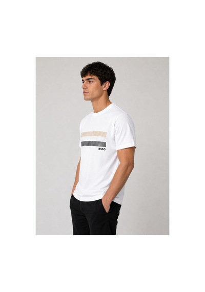 Hzr Wear Erkek Nakış Baskı Detaylı Sıfır Yaka Regular Fit %100 Pamuk Tişört Beyaz