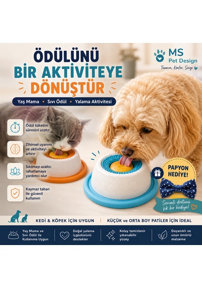 Kedi Köpek Yalama Ve Aktivite Kabı Yaş Mama Ve Sıvı Ödül İçin Yavaş Tüketim Mama Kabı / Papyon Hediyeli