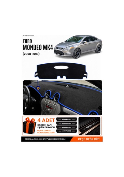 Ford Mondeo Mk4 2008-2014 Uyumlu Torpido Örtüsü, Torpido Kılıfı - Siyah Mavi