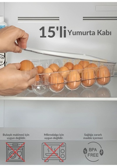 Jet's Home 15'li Kapaklı Yumurta Kabı Darbeye Karşı Dayanıklı Yumurtalık Bpa Free Buzdolabı Organizeri Düzenleyici Şeffaf