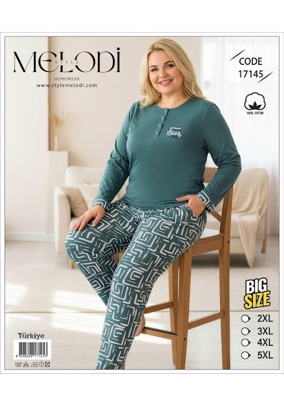 Melodi Kadın Büyük Beden %100 Pamuk Düğmeli Yaka Uzun Kollu Baharlık Pijama Takımı 17145 - 1 Adet Petrol Melodi Kadın Büyük Beden %100 Pamuk Düğmeli Yaka Uzun Kollu Baharlık Pijama Takımı 17145 - 1 Adet Petrol