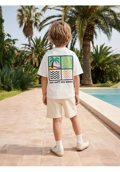 Civil Boys San Surfsea Baskılı 2'Li 3 -9 Yaş Takım  - Ekru 17285000226S1