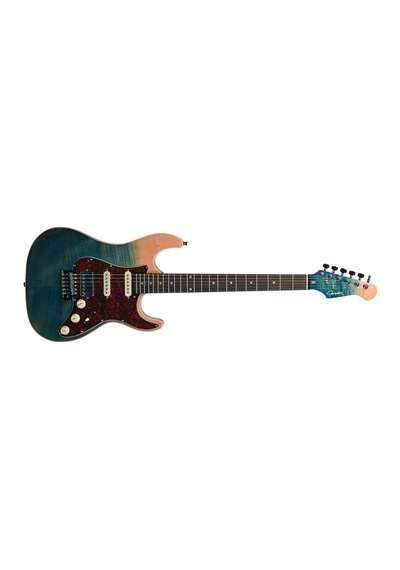 Guson Superstrat Hss Elektro Gitar Quilted Blue Burst