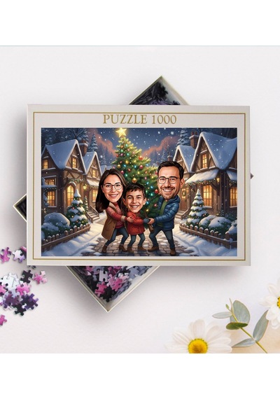 Bk Gift Kişiye Özel Aile Yılbaşı Karikatür Tasarımlı 1000 Parça Profesyonel Puzzle-1, 1000 Puzzle, Yeni Yıl Hediyesi, Yılbaşı Hediyesi Kobitmeyencom35