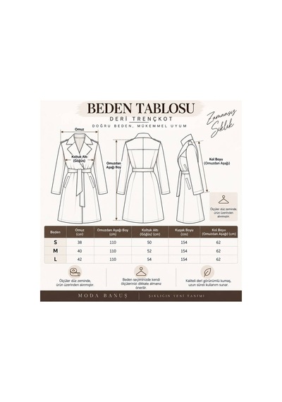 Moda Banuş Siyah Deri Kuşaklı Uzun Trençkot Siyah Siyah