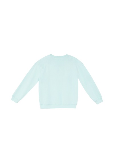 Denokids Kız Çocuk Çiçek Desenli Triko Mint Uzun Kollu Sweatshirt 4-10 Yaş