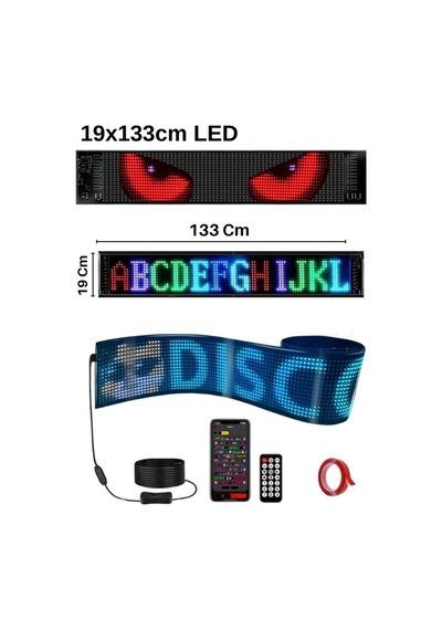 Wearfitpro 19x133cm Matrix Esnek Led Ekran Şeytan Gözler Yazı Telefon Kontrollü Araba Kamyon Dükkan Tabela