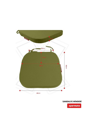 6'li Sandalye Minderi Seti Oval 42x42x5 Cm Standart Fit, Fermuarlı Yıkanabilir Kılıf, Bağcıklı Kaymaz, Leke Tutmaz Oturma Minderi Yeşil Çok Renkli