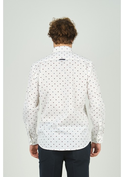 De Leone Erkek Slim Fit Desenli Uzun Kol %100 Pamuk Gömlek 2041 Ekru Ekru