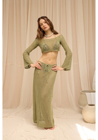 Mai Collection Forio Yeşil Triko Crop Etek Takım