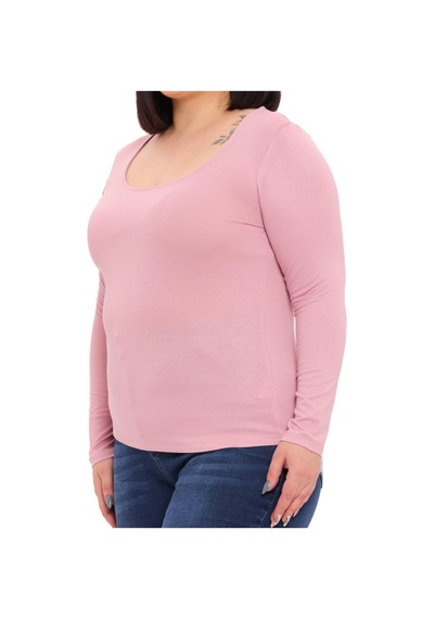 Disentis Büyük Beden U Yaka Uzun Kollu Viskon Pembe Body Pembe