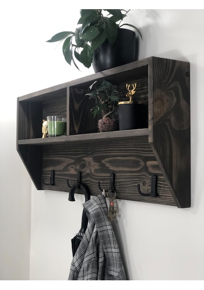 O&Awood Doğal Ahşap Vestiyer, Dekoratif 4 Askılı Portmanto, Raflı 2 Bölme (531872394)