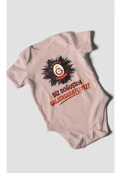 Morivokids Biz Doğuştan Galatasaraylıyız Kısa Kollu Bebek Body %100 Pamuk Pastel Pembe