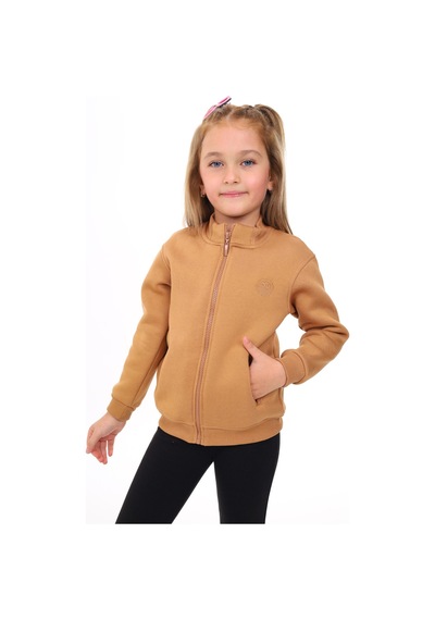 Toontoy Kız Çocuk Nakışlı Hırka Kahverengi