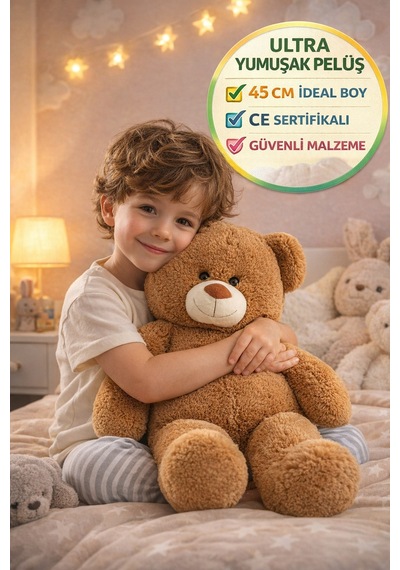 45 Cm Kahverengi Pelüş Oyuncak Ayı Büyük Boy Yumuşak Ayıcık Ce Sertifikalı Uyku Arkadaşı