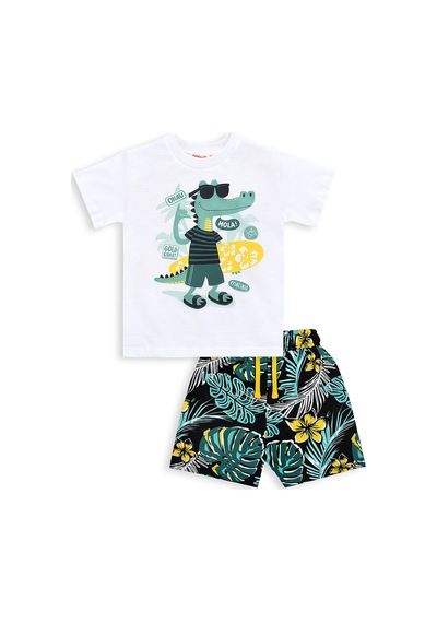 Erkek Çocuk Takım Timsah Hawaii Baskılı T-Shirt Şort İkili Takım Yazlık 2-8 Yaş