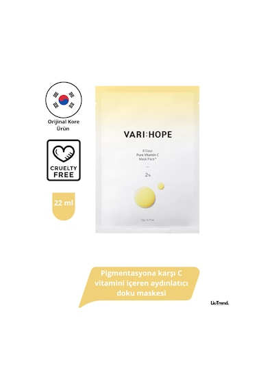 Varı Hope 8 Days Brıghtenıng Mask Wıth Pure Vıtamın C 5ea C Vitamini İçeren Aydınlatıcı Ve Canlandırıcı Maske