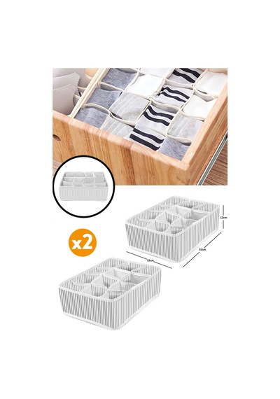 2 Adet 12 Bölmeli Organizer Çekmece Içi Düzenleyici Gri-beyaz Diğer
