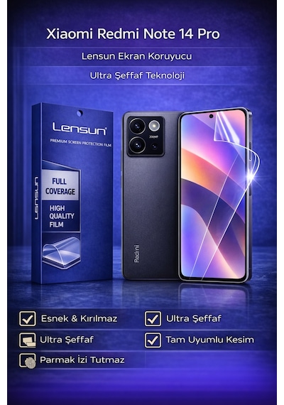 Lensun Xiaomi Redmi Note 14 Pro Ultra Şeffaf Esnek Ekran Koruyucu Film