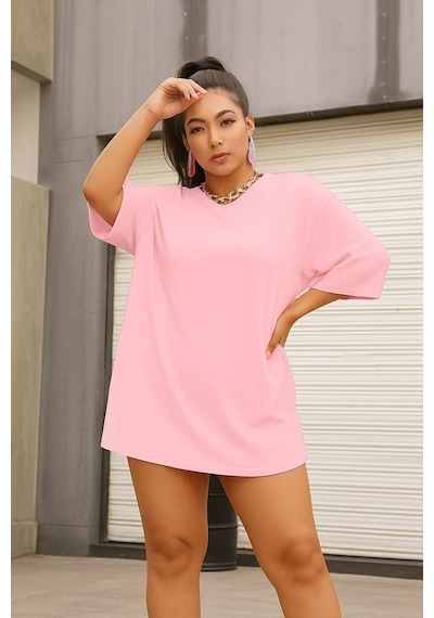 Benroma Düz Oversize Unisex Tişört Ycb2 Pembe