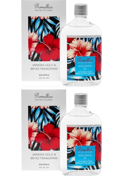 Pomellos 80 Derece Jamaika Gülü & Beyaz Frangipani Kolonya Cam Şişe 2 x 250 ML