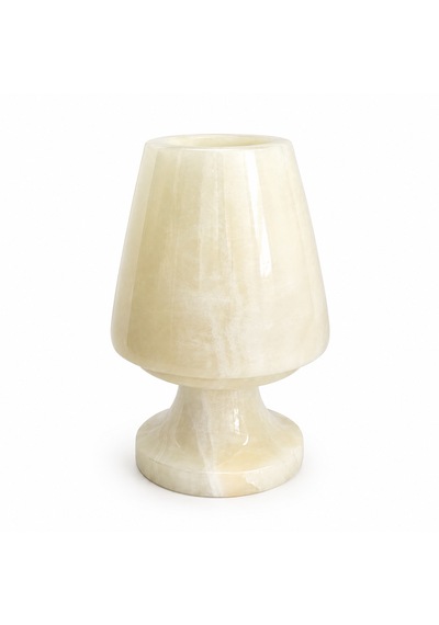 Doğal Oniks Taş Mumluk 12x8 Cm El Yapımı Geçmeli Mumluk Işık Geçiren Premium Dekoratif Şamdan Yemek Masası Ve Özel Gün Hediyesi Beyaz