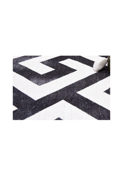 Modern Siyah Beyaz Geometrik Kilim Kaymaz Taban, Yıkanabilir, Salon & Oturma Odası Siyah Siyah