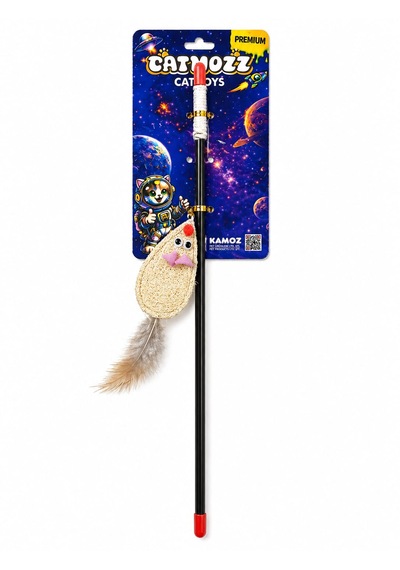 Catmozz Premium Doğal Lifli Tüylü Kedi Oltası 45 Cm
