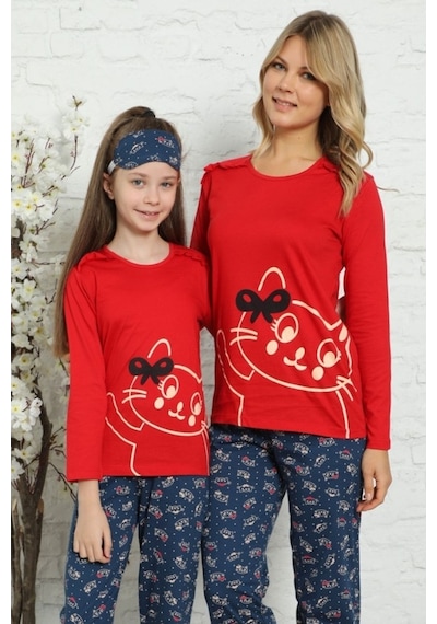 Alimer Kız Çocuk Bisiklet Yaka Uzun Kollu Pijama Takım Edy5157Uy