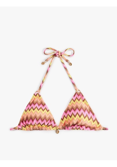 Koton Charm Detaylı Desenli Üçgen Bikini Üstü Pembe Çizgili 6sak10076mm