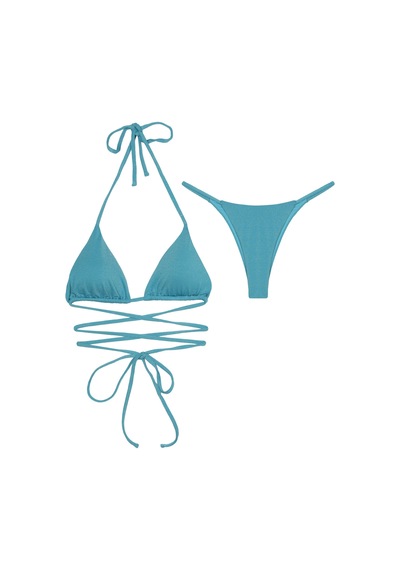 İpli Üçgen Parlak Detay Bikini Takımı Yeşil