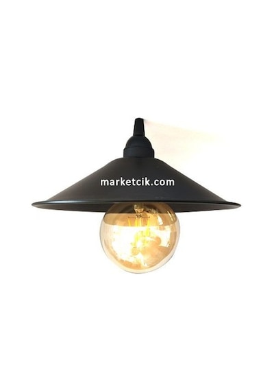 Dekoratif Siyah Metal Abajur Aplik Rustik Ampul Şapkası 40 Cm