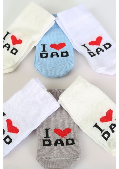 Baby Shez Pamuklu 6'lı Yenidoğan Erkek Bebek Çorap Dad Erkek Mavi