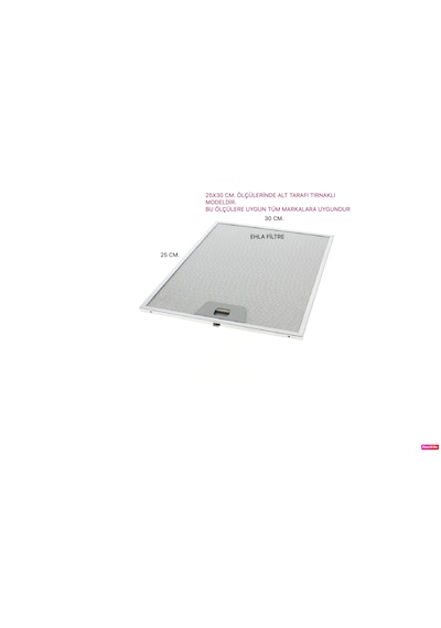 Ehla Filtre Bosch Uyumlu 25x30 Cm Tırnaklı Arçelik Davlumbaz Alüminyum Yağ Filtresi Uyumlu