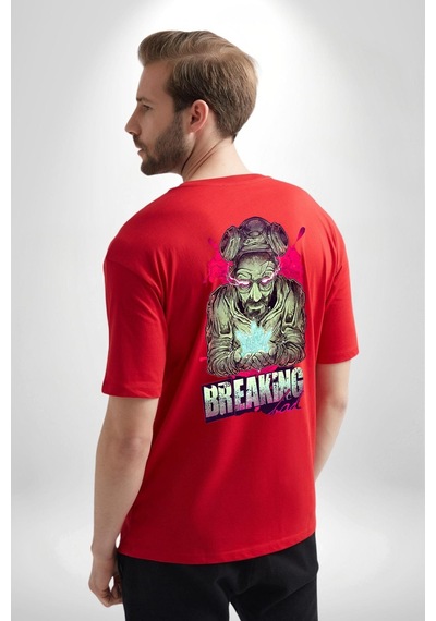 Breaking Bad Kırmızı Oversize Kadın Erkek Ön Ve Sırt Baskılı Tişört Kırmızı